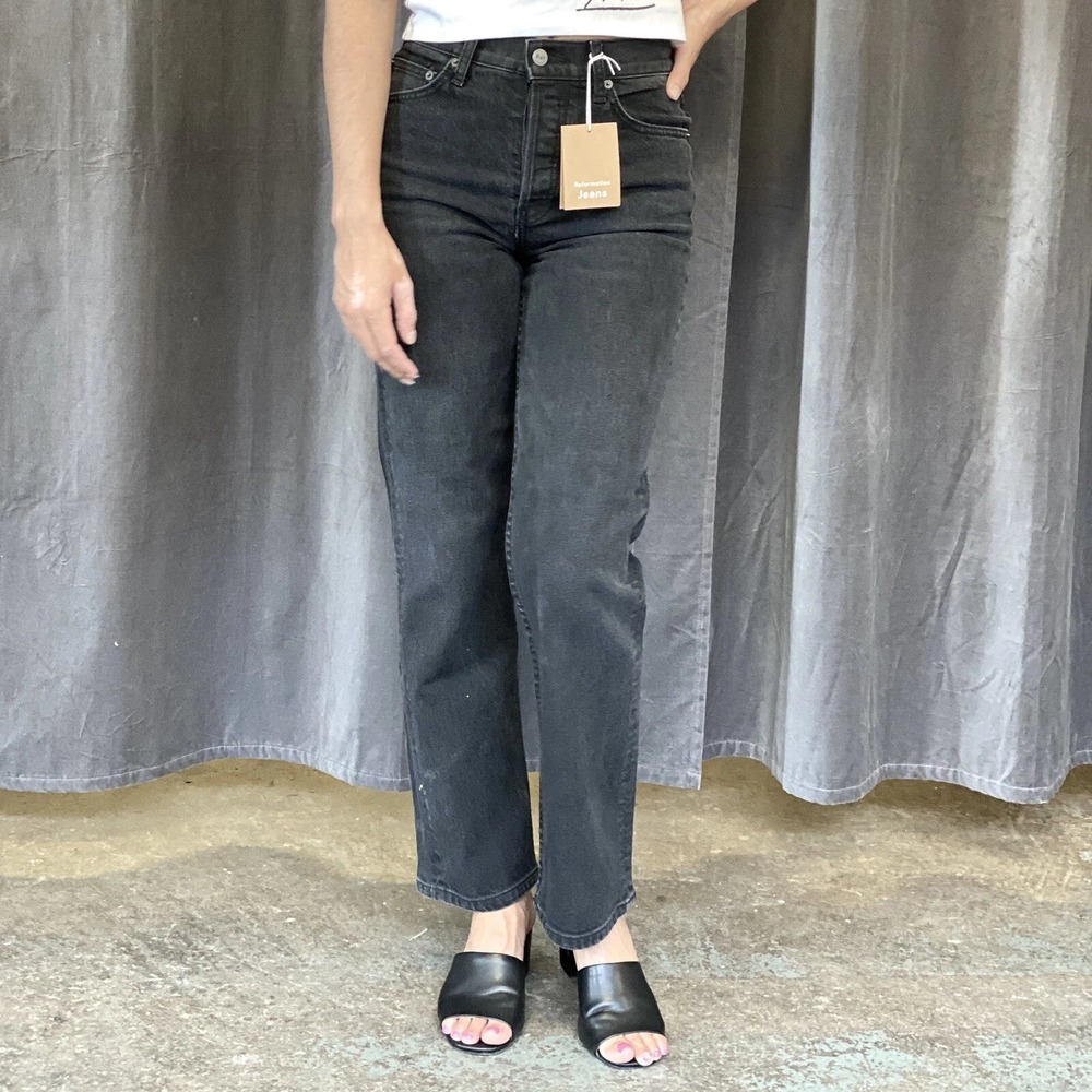 Reformation Juliet High Straight Relaxed Jeans Erie Wash Faded Black Size 26